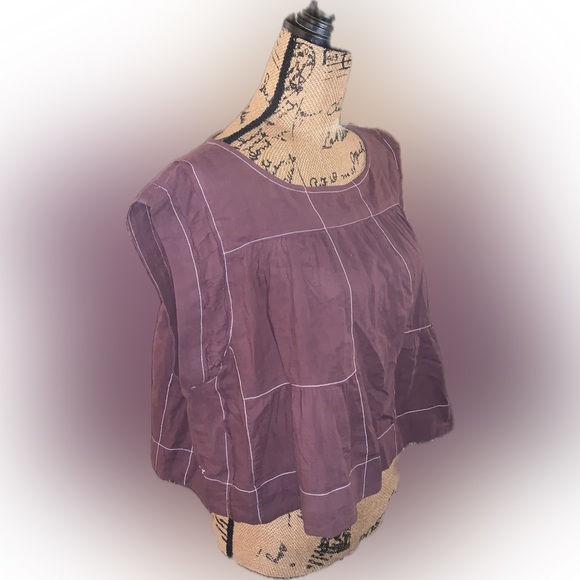By Anthropologie Cap Sleeve Babydoll Cropped Airy Mauve Purple Cottage Blouse L - Picture 3 of 14